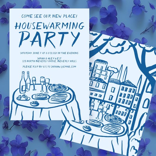 Whimsical Balcony Apartment Custom Housewarming Einladung