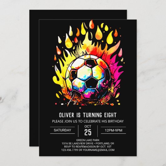 Whimsical Ball Kids Fußball Geburtstag Einladung (Vorne/Hinten)