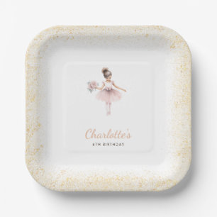 Whimsical Ballerina Birthday Girl Pink Floral Pappteller