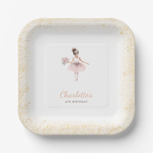 Whimsical Ballerina Birthday Girl Pink Floral Pappteller (Vorderseite)