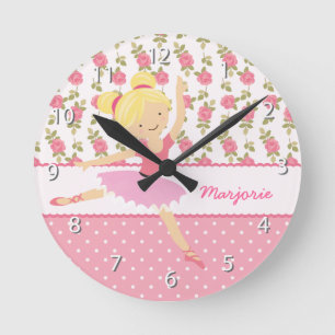 Whimsical Ballerina Floral Pink Girl Personalisier Runde Wanduhr