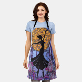 Whimsical Ballerina Silhouette Art Nouveau Mond Schürze