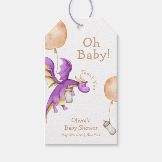 Whimsical Balloon Fairy Dragon Flasche Baby Dusche Geschenkanhänger (Vorderseite)