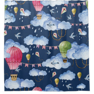 Whimsical Balloons: Watercolor Cloud Pattern Duschvorhang