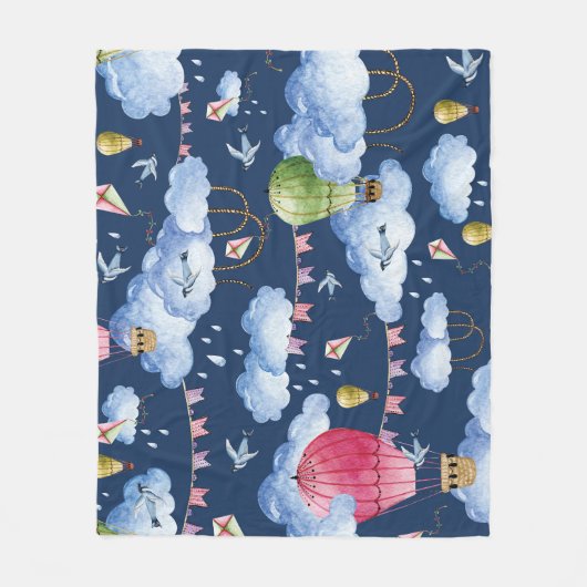 Whimsical Balloons: Watercolor Cloud Pattern Fleecedecke (Vorderseite)