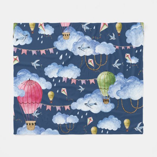 Whimsical Balloons: Watercolor Cloud Pattern Fleecedecke (Vorderseite (Horizontal))