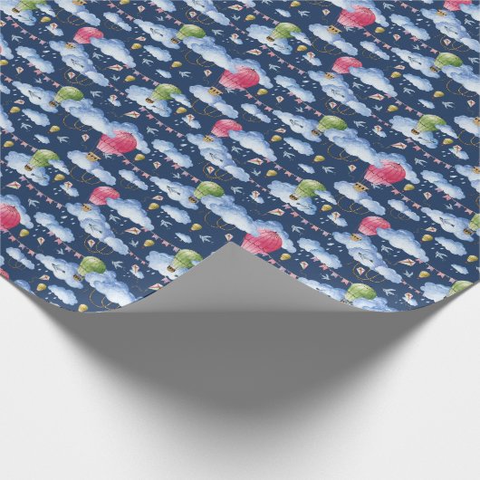 Whimsical Balloons: Watercolor Cloud Pattern Geschenkpapier (Ecke)