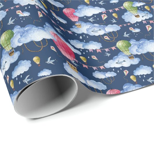 Whimsical Balloons: Watercolor Cloud Pattern Geschenkpapier (Rolleneckpunkt)