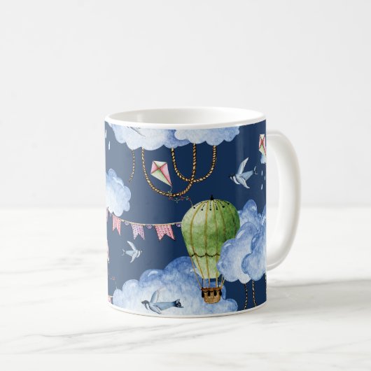 Whimsical Balloons: Watercolor Cloud Pattern Kaffeetasse (VorderseiteRechts)