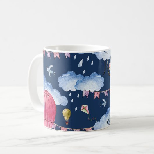 Whimsical Balloons: Watercolor Cloud Pattern Kaffeetasse (Vorderseite Links)