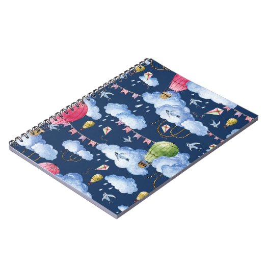 Whimsical Balloons: Watercolor Cloud Pattern Notizblock (Linke Seite)