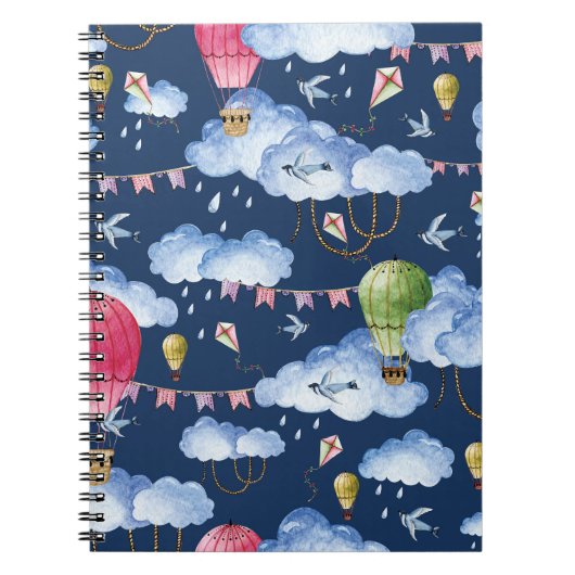 Whimsical Balloons: Watercolor Cloud Pattern Notizblock (Vorderseite)
