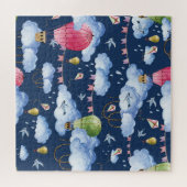Whimsical Balloons: Watercolor Cloud Pattern Puzzle (Horizontal)