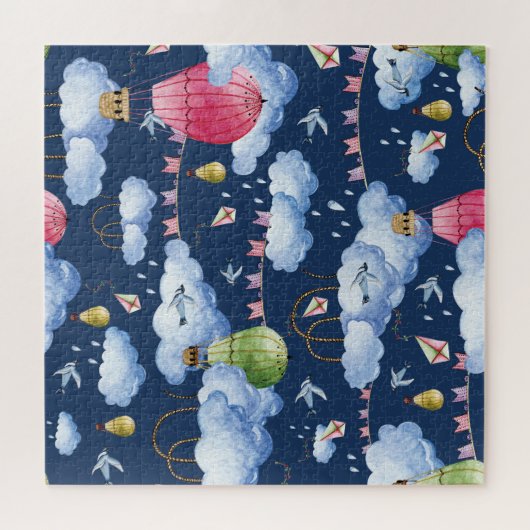 Whimsical Balloons: Watercolor Cloud Pattern Puzzle (Horizontal)