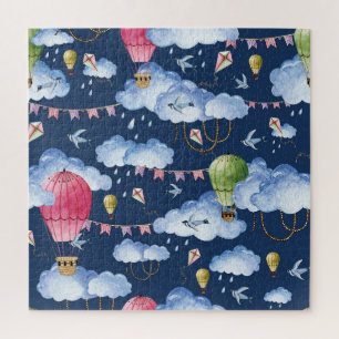 Whimsical Balloons: Watercolor Cloud Pattern Puzzle