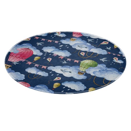 Whimsical Balloons: Watercolor Cloud Pattern Schneidebrett (Ecke)