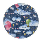Whimsical Balloons: Watercolor Cloud Pattern Schneidebrett (Vorderseite)