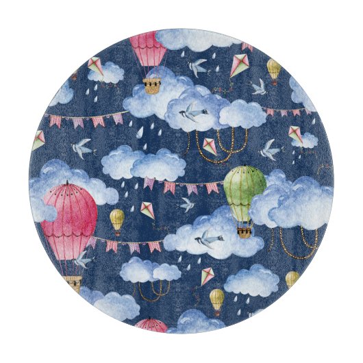 Whimsical Balloons: Watercolor Cloud Pattern Schneidebrett (Vorderseite)
