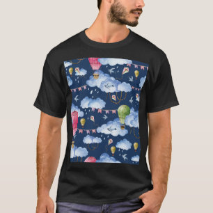 Whimsical Balloons: Watercolor Cloud Pattern T-Shirt