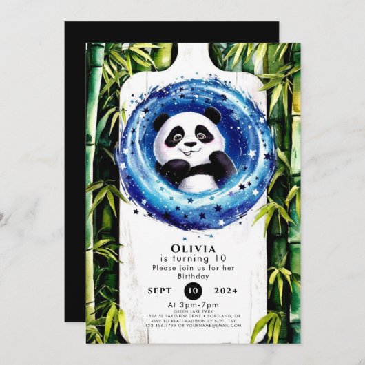 Whimsical Bamboo Panda Geburtstag Einladung (Vorne/Hinten)