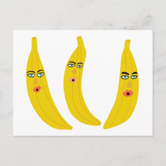Whimsical Banana Trio Postkarte (Vorderseite)