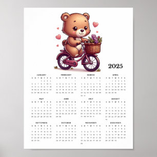 Whimsical Bär Reiten eines Fahrrads Mauerkalender  Poster