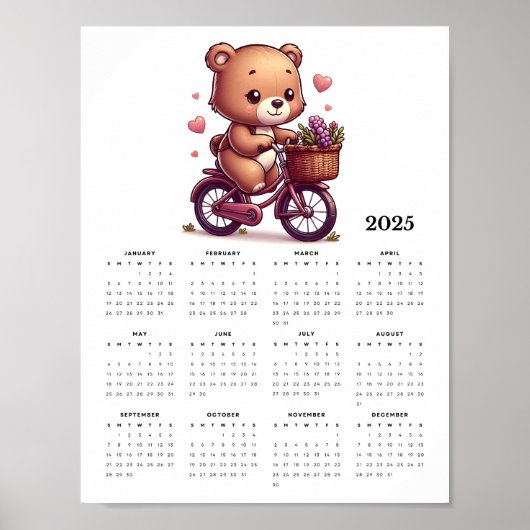 Whimsical Bär Reiten eines Fahrrads Mauerkalender  Poster (Vorne)