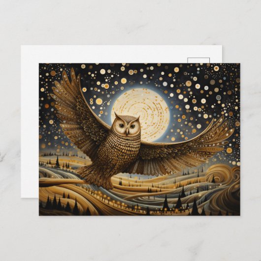 Whimsical Barn Owl im magischen Himmel Postkarte (Vorne/Hinten)