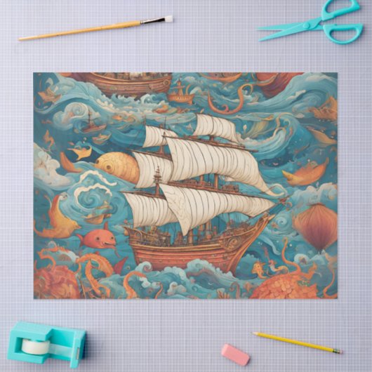 Whimsical Battleship AI-generiertes Design Seidenpapier (Basteln)