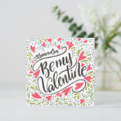 Whimsical Be My Valentine Custom Name Flat Karte (Stehend Vorderseite)