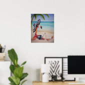 Whimsical Beach Babe Flamingo 1 Wasserfarbe 16x20 Poster (Heimbüro)
