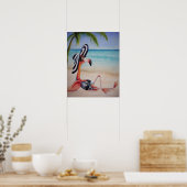 Whimsical Beach Babe Flamingo 1 Wasserfarbe 16x20 Poster (Küche)