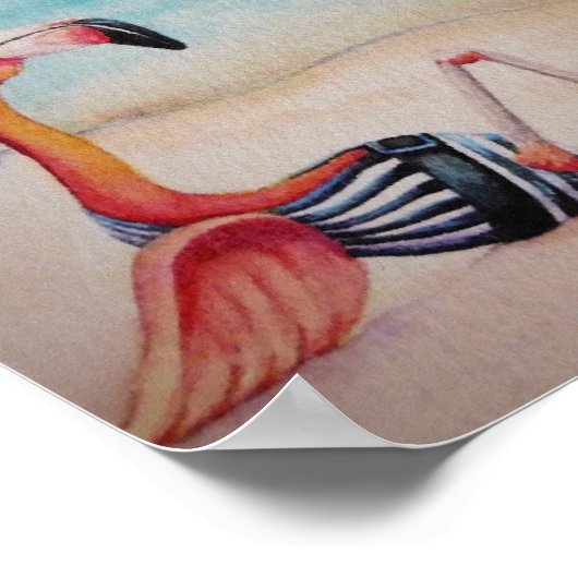 Whimsical Beach Babe Flamingo 1 Wasserfarbe 8x10 Poster (Ecke)