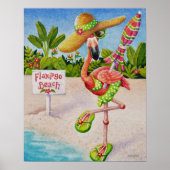 Whimsical Beach Babe Flamingo 2 Wasserfarbe 16x20 Poster (Vorne)