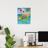 Whimsical Beach Babe Flamingo 3 Wasserfarbe 16x20 Poster (Heimbüro)