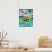 Whimsical Beach Babe Flamingo 3 Wasserfarbe 16x20 Poster (Küche)