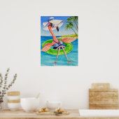 Whimsical Beach Babe Flamingo 3 Wasserfarbe 18x24 Poster (Küche)