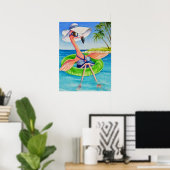 Whimsical Beach Babe Flamingo 3 Wasserfarbe 18x24 Poster (Heimbüro)