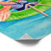 Whimsical Beach Babe Flamingo 3 Wasserfarbe 8x10 Poster (Ecke)