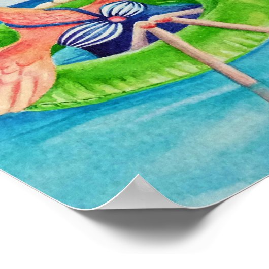 Whimsical Beach Babe Flamingo 3 Wasserfarbe 8x10 Poster (Ecke)