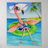 Whimsical Beach Babe Flamingo 3 Wasserfarbe 8x10 Poster (Vorne)