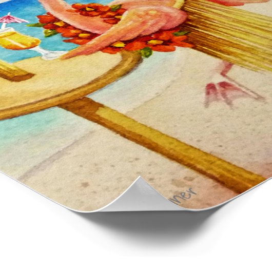 Whimsical Beach Babe Flamingo 4 Wasserfarbe 8x10 Poster (Ecke)
