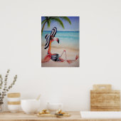 Whimsical Beach Babe Flamingo No. 1 Art 18x24 Poster (Küche)