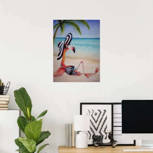 Whimsical Beach Babe Flamingo No. 1 Art 18x24 Poster (Heimbüro)