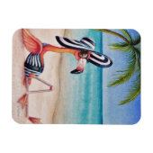 Whimsical Beach Babe Flamingo No. 1 Wasserfarbe Ku Magnet (Horizontal)
