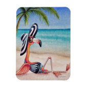 Whimsical Beach Babe Flamingo No. 1 Wasserfarbe Ku Magnet (Vertikal)