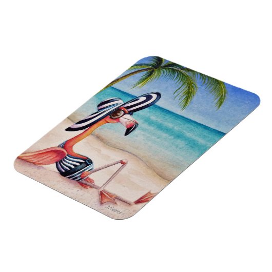 Whimsical Beach Babe Flamingo No. 1 Wasserfarbe Ku Magnet (Linke Seite)