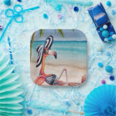 Whimsical Beach Babe Flamingo No. 1 Wasserfarbe Ku Pappteller (Party)
