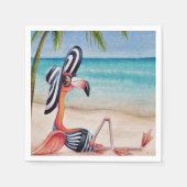 Whimsical Beach Babe Flamingo No. 1 Wasserfarbe Ku Serviette (Vorderseite)