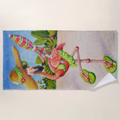 Whimsical Beach Babe Flamingo No. 2 Watercolor Art Strandtuch (Vorderseite)